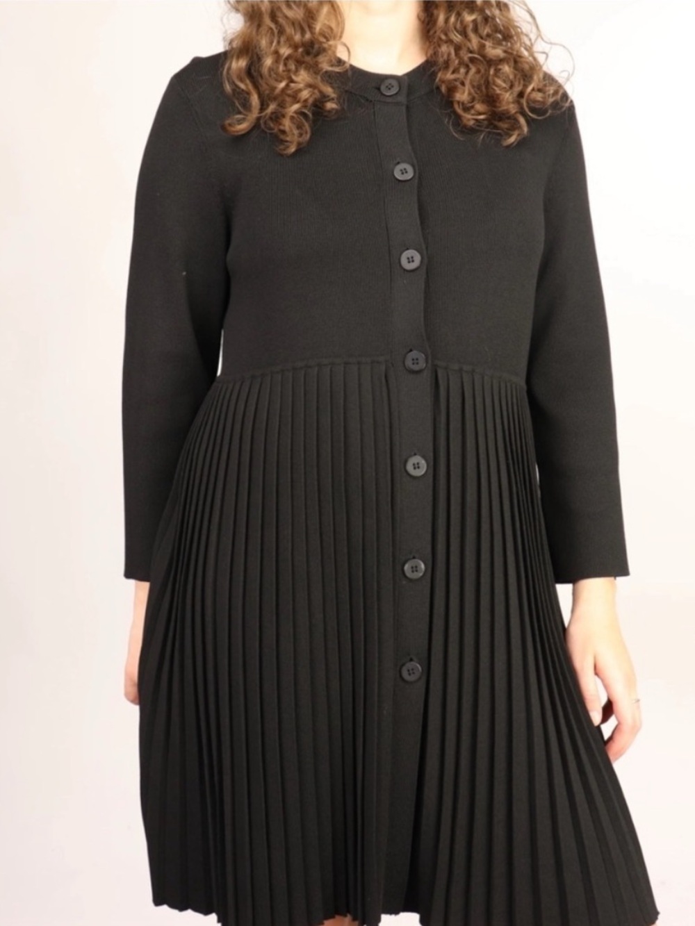 COS Black Long-Sleeve Pleated Button-Front Dress